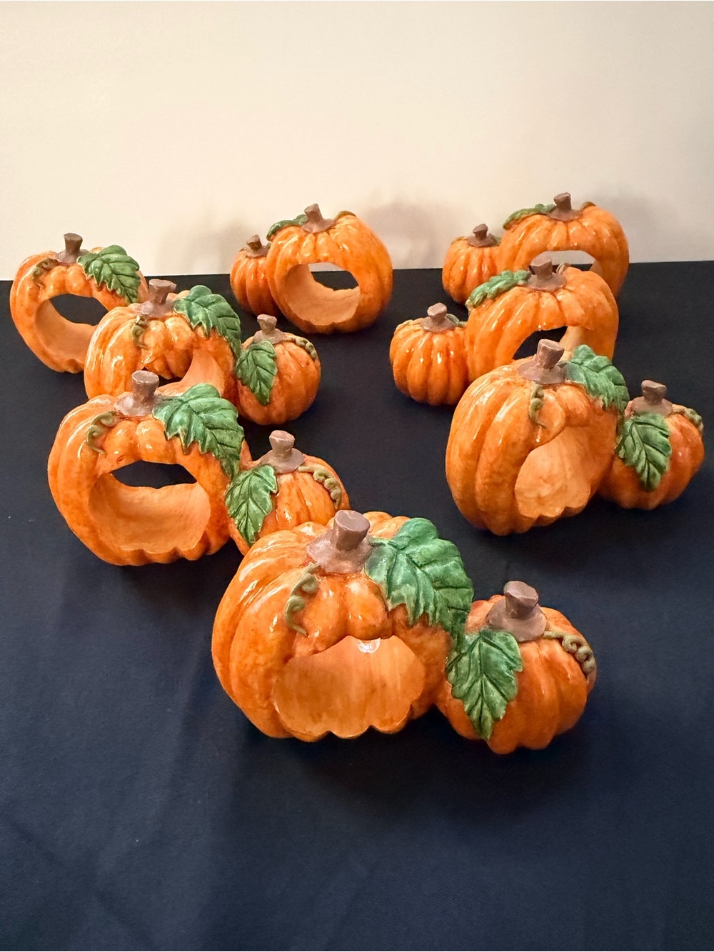 Orange Pumpkin Napkin Ring Set - Decorative Autumn Accents